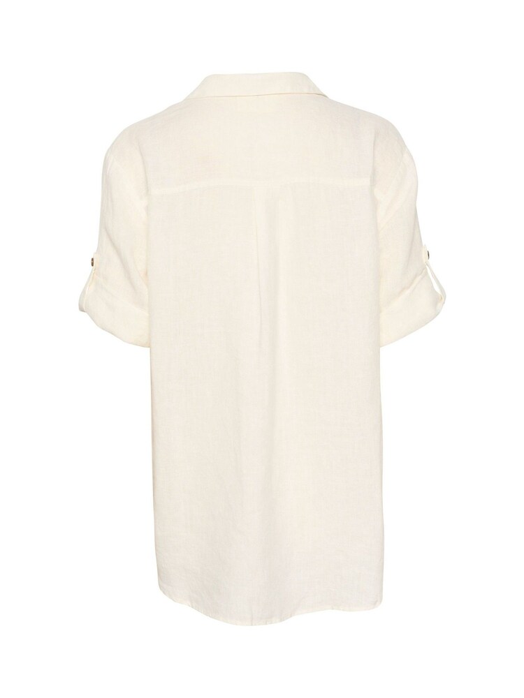Cream Bellis 100% Linen Collared Short Sleeves White Shirt - Image 6 of 6
