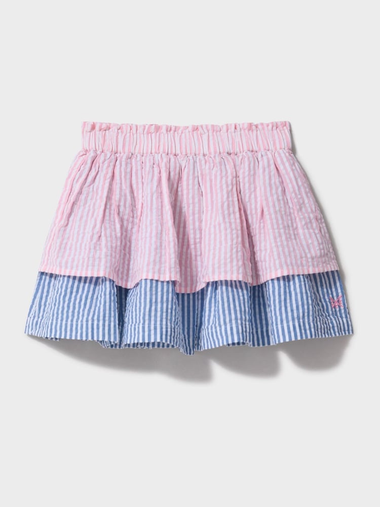Crew Clothing Pink Mixed Stripe Tiered Skirt - Image 1 of 3 Crew Clothing Pink Mixed Stripe Tiered Skirt - Image 1 of 3