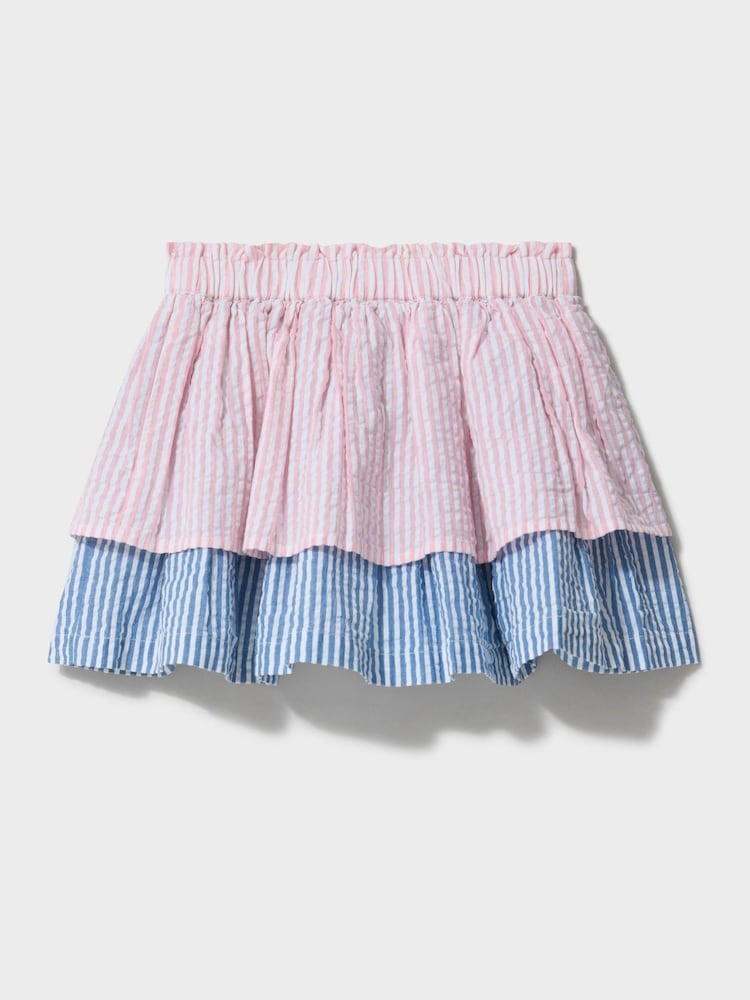 Crew Clothing Pink Mixed Stripe Tiered Skirt - Image 2 of 3 Crew Clothing Pink Mixed Stripe Tiered Skirt - Image 2 of 3