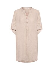 Cream 100% Linen Bellis 3/4 Sleeves Brown Dress - Image 5 of 6