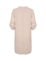 Cream 100% Linen Bellis 3/4 Sleeves Brown Dress - Image 6 of 6
