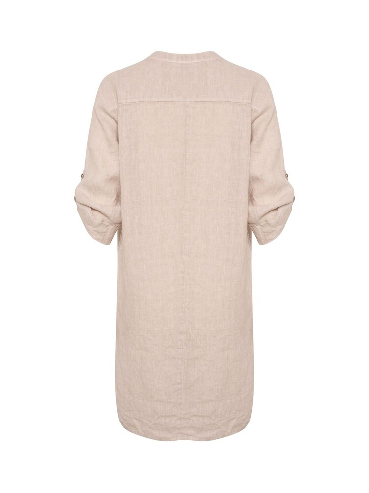 Cream 100% Linen Bellis 3/4 Sleeves Brown Dress - Image 6 of 6 Cream 100% Linen Bellis 3/4 Sleeves Brown Dress - Image 6 of 6