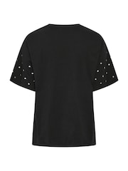 Yours Curve Black Star Studded Sleeve Oversized T-Shirt - Image 6 of 6