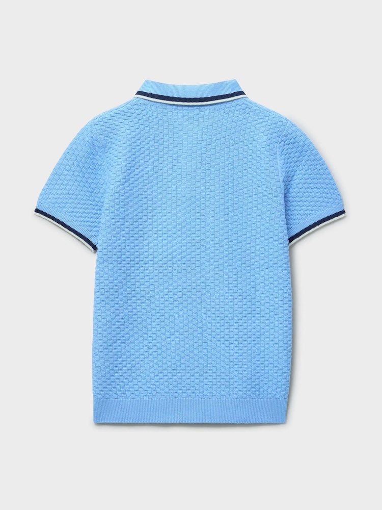 Azul claro - Crew Clothing Short Sleeve Knitted Polo Shirt - Imagen 2 de 3
