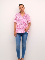 Cream Pink Bellis 100% Linen Collared Short Sleeve Shirt - Image 3 of 7