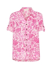 Cream Pink Bellis 100% Linen Collared Short Sleeve Shirt - Image 5 of 7