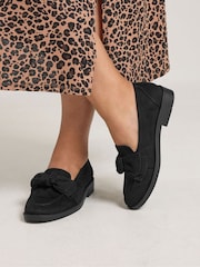 Yours Curve Black Wide Fit Microfibre Bow Loafers - Image 1 of 5