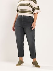 Yours Curve Black Cotton Blend Barrel Leg Jeans - Image 1 of 6
