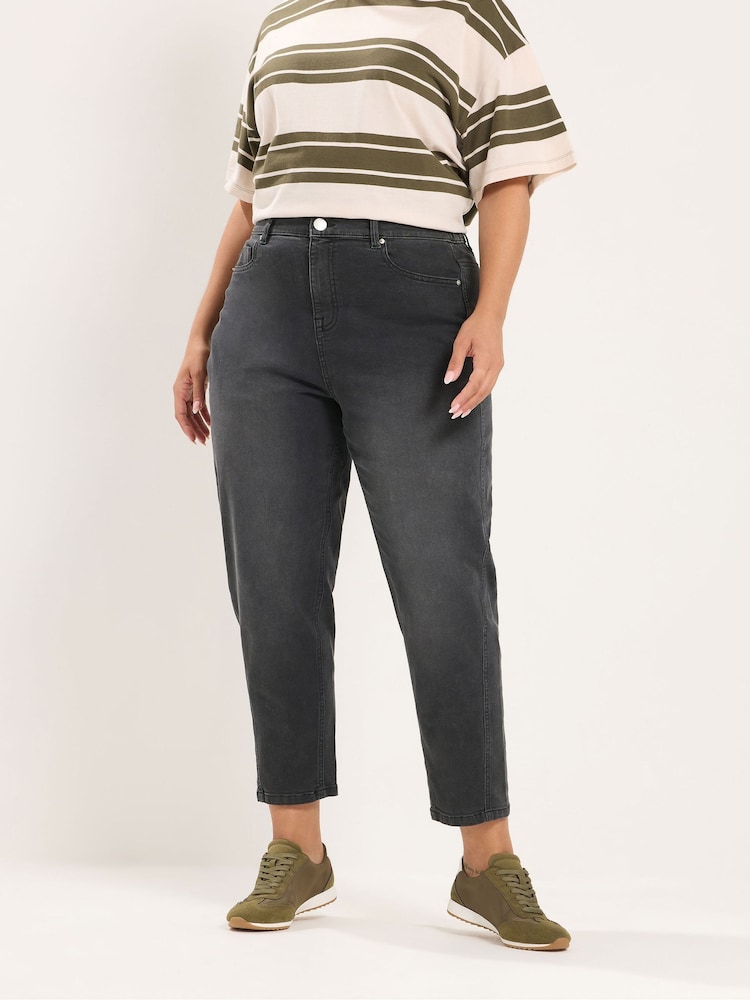 Yours Curve Black Cotton Blend Barrel Leg Jeans - Image 1 of 6 Yours Curve Black Cotton Blend Barrel Leg Jeans - Image 1 of 6