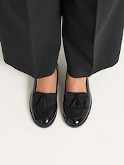 Yours Curve Black Faux Leather Fringed Tassel Loafers in Wide E Fit - Image 1 of 6