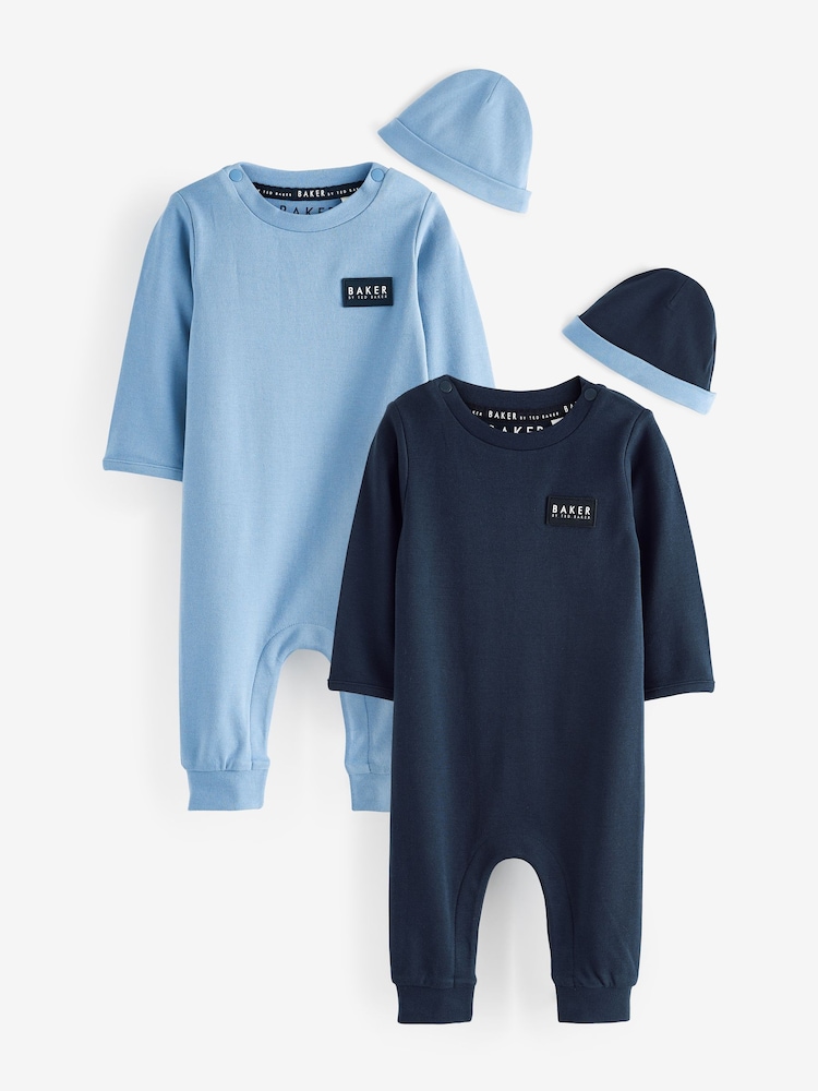 Baker by Ted Baker Blue 100% Cotton Romper and Reversible Hat - Image 1 of 9