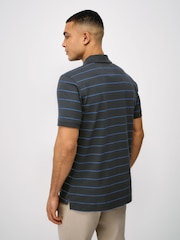 Crew Clothing Blue Waffle Stripe Cotton Polo Shirt - Image 2 of 5