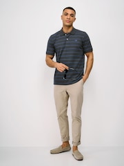 Crew Clothing Blue Waffle Stripe Cotton Polo Shirt - Image 3 of 5