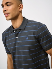 Crew Clothing Blue Waffle Stripe Cotton Polo Shirt - Image 4 of 5