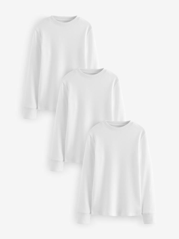 White 100% Cotton Long Sleeve T-Shirts 3 Pack (1.5-16yrs) - Image 1 of 4