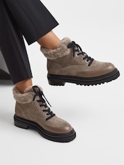 Reiss Mink Leonie Suede Faux Fur Hiking Boots - Image 2 of 5