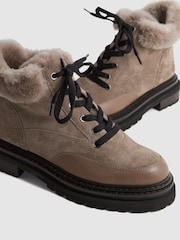Reiss Mink Leonie Suede Faux Fur Hiking Boots - Image 5 of 5
