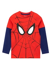 Character Red Spiderman Spiderman Long Sleeve 100% Cotton Top - Image 1 of 2