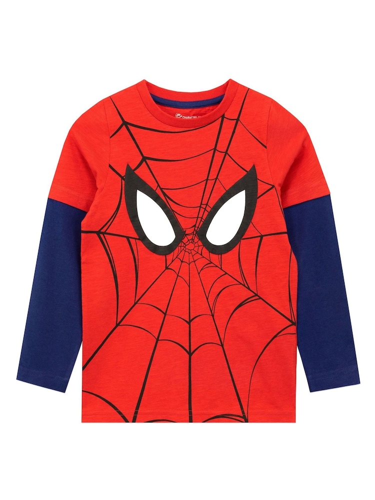 Character Red Spiderman Spiderman Long Sleeve 100% Cotton Top - Image 1 of 2