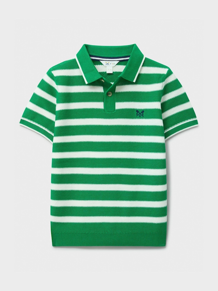 Crew Clothing Green Knitted Cotton Stripe Polo - Image 1 of 3 Crew Clothing Green Knitted Cotton Stripe Polo - Image 1 of 3