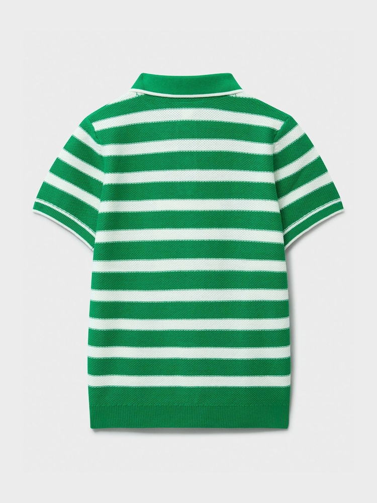 Crew Clothing Green Knitted Cotton Stripe Polo - Image 2 of 3 Crew Clothing Green Knitted Cotton Stripe Polo - Image 2 of 3