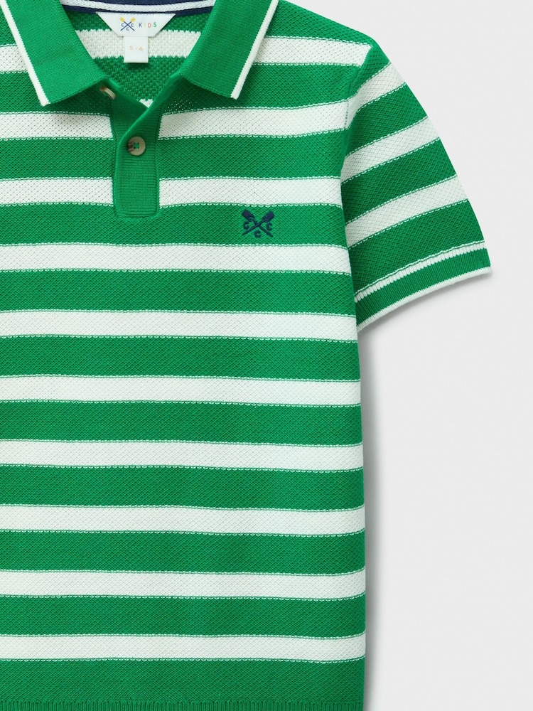 Crew Clothing Green Knitted Cotton Stripe Polo - Image 3 of 3 Crew Clothing Green Knitted Cotton Stripe Polo - Image 3 of 3