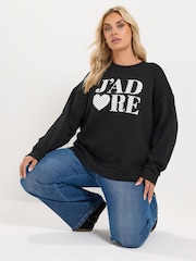 Yours Curve Black Jadore Polka Dot Sweatshirt - Image 1 of 7