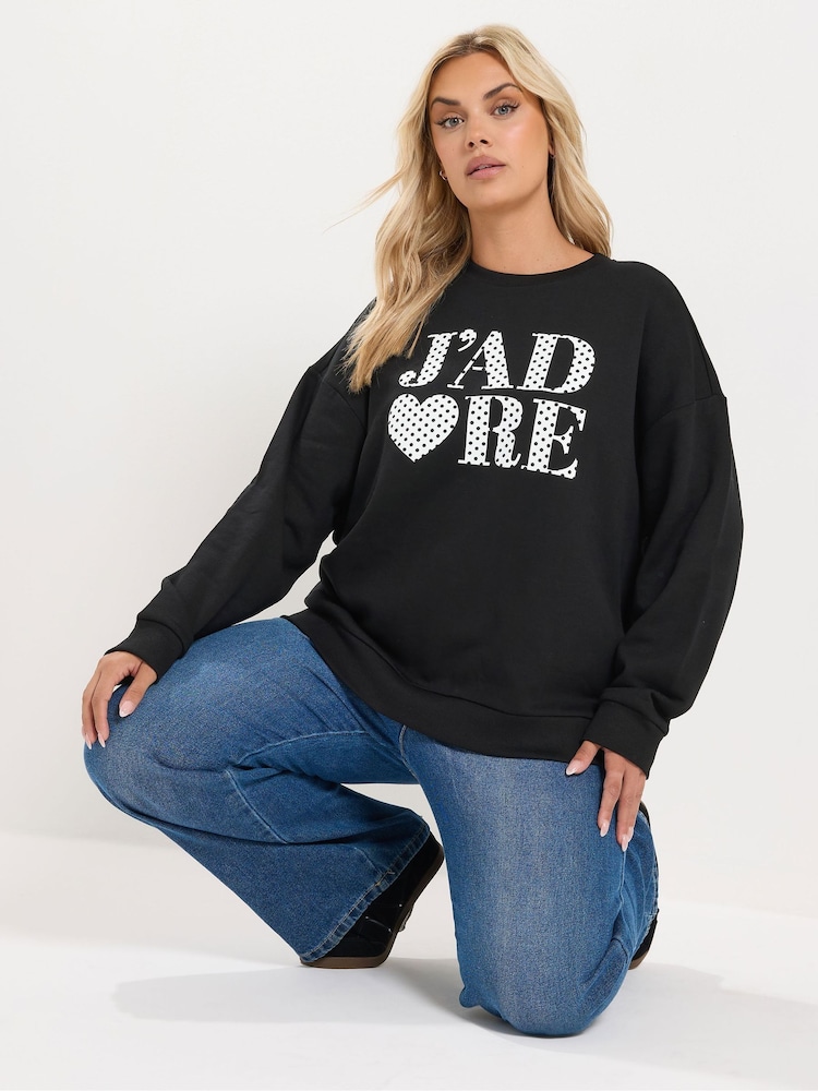 Yours Curve Black Jadore Polka Dot Sweatshirt - Image 1 of 7 Yours Curve Black Jadore Polka Dot Sweatshirt - Image 1 of 7
