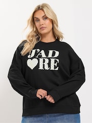 Yours Curve Black Jadore Polka Dot Sweatshirt - Image 2 of 7