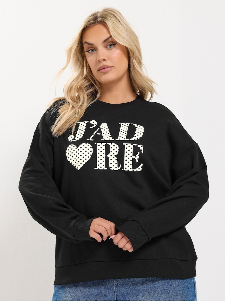 Yours Curve Black Jadore Polka Dot Sweatshirt - Image 2 of 7 Yours Curve Black Jadore Polka Dot Sweatshirt - Image 2 of 7