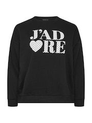 Yours Curve Black Jadore Polka Dot Sweatshirt - Image 6 of 7