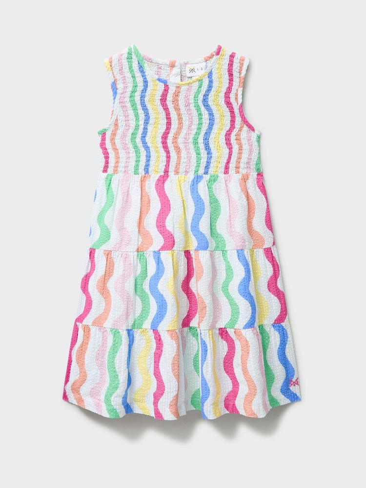 Crew Clothing White Shirred Cotton Midi Dress - Image 1 of 3