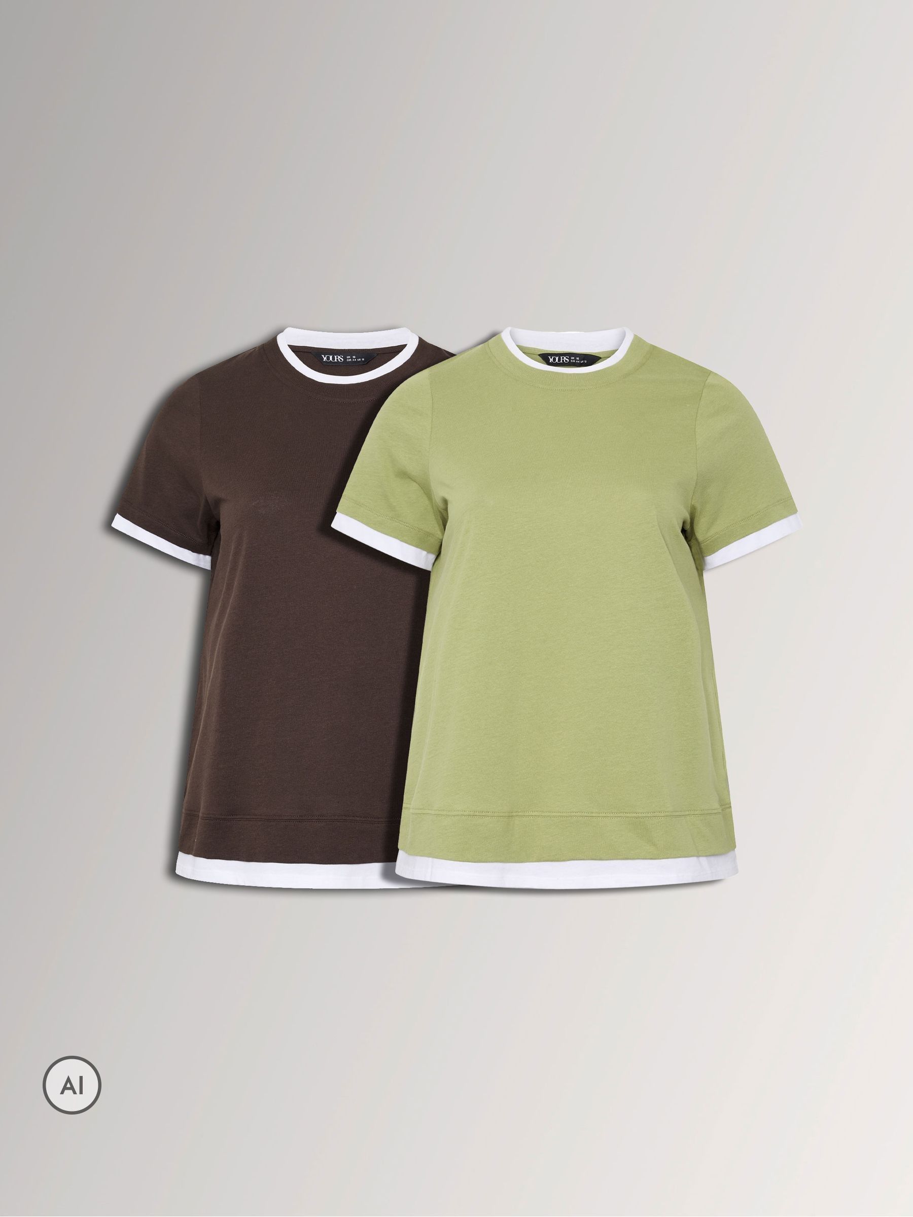 Yours Curve Women's Brown 2 In 1 Cotton T-Shirts 2 Pack