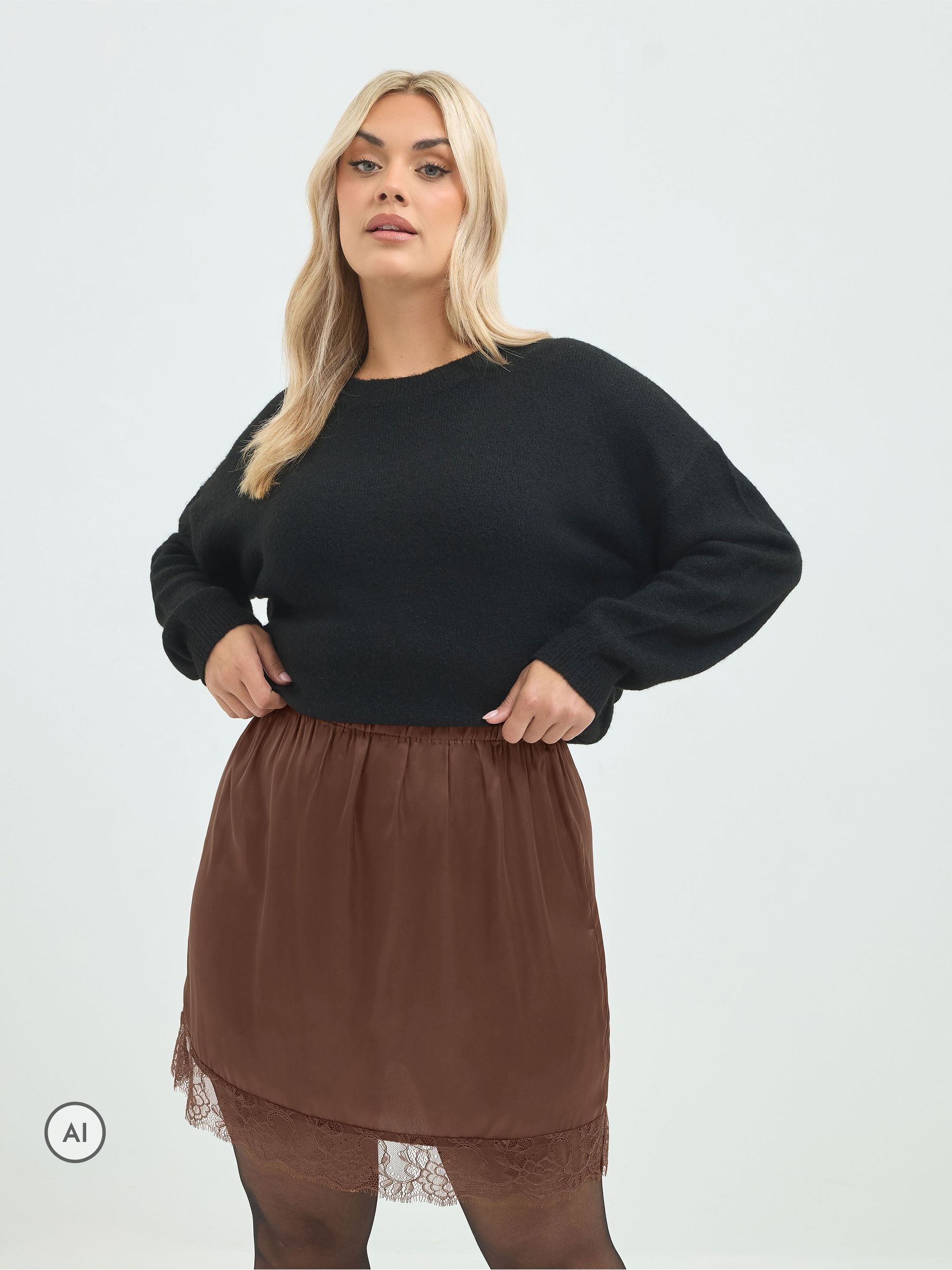 Yours Women's Chocolate Lace Hem Satin Skirt In Size 26-28 - Image 2