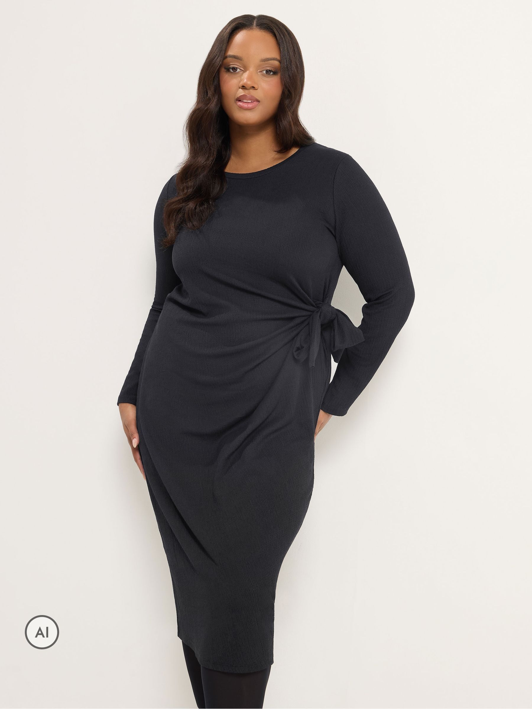 Yours Women's Black Tie Side Midi Dress In | Size: 30-32 - Image 6