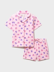 Crew Clothing Pink Heart Print Cotton Pyjamas Shorts Set - Image 1 of 3