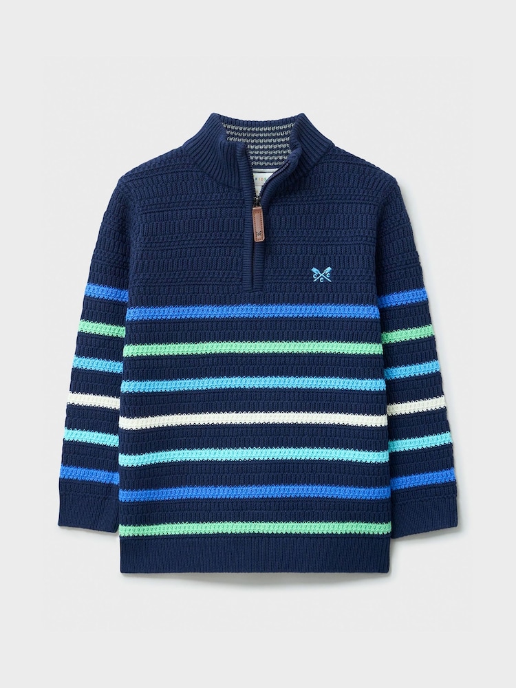 Синий - Трикотажный топ в полоску с короткой молнией Crew Clothing - Изображение 1 3