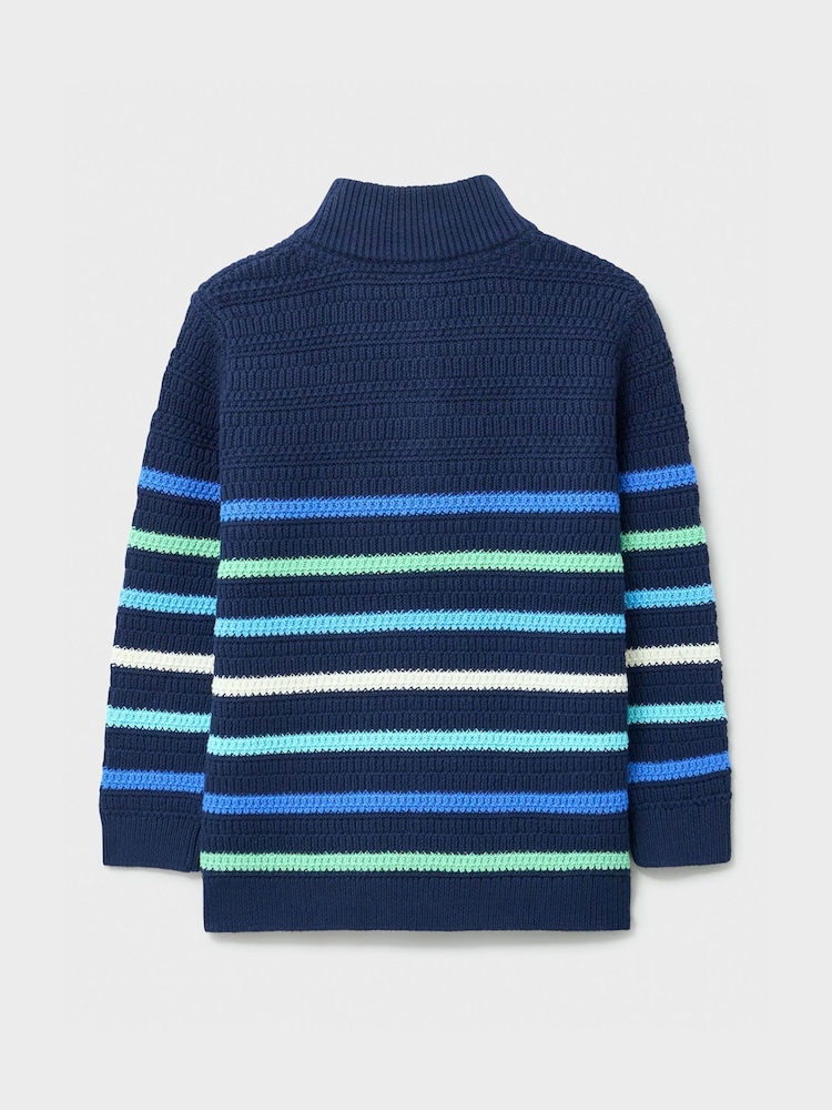 Синий - Трикотажный топ в полоску с короткой молнией Crew Clothing - Изображение 2 3