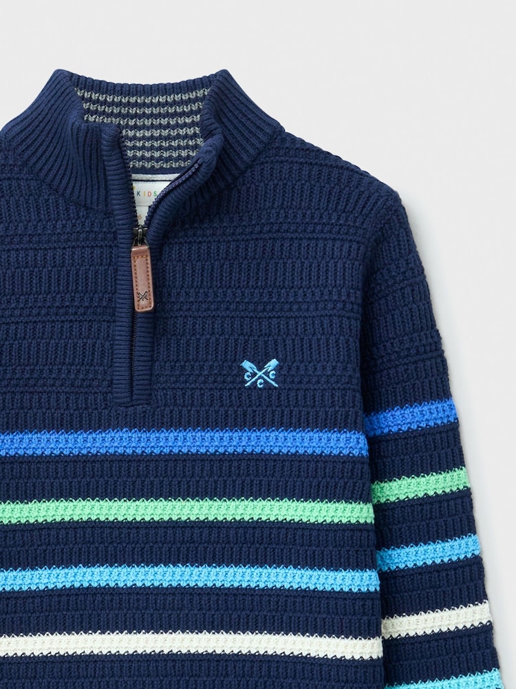 Синий - Трикотажный топ в полоску с короткой молнией Crew Clothing - Изображение 3 3