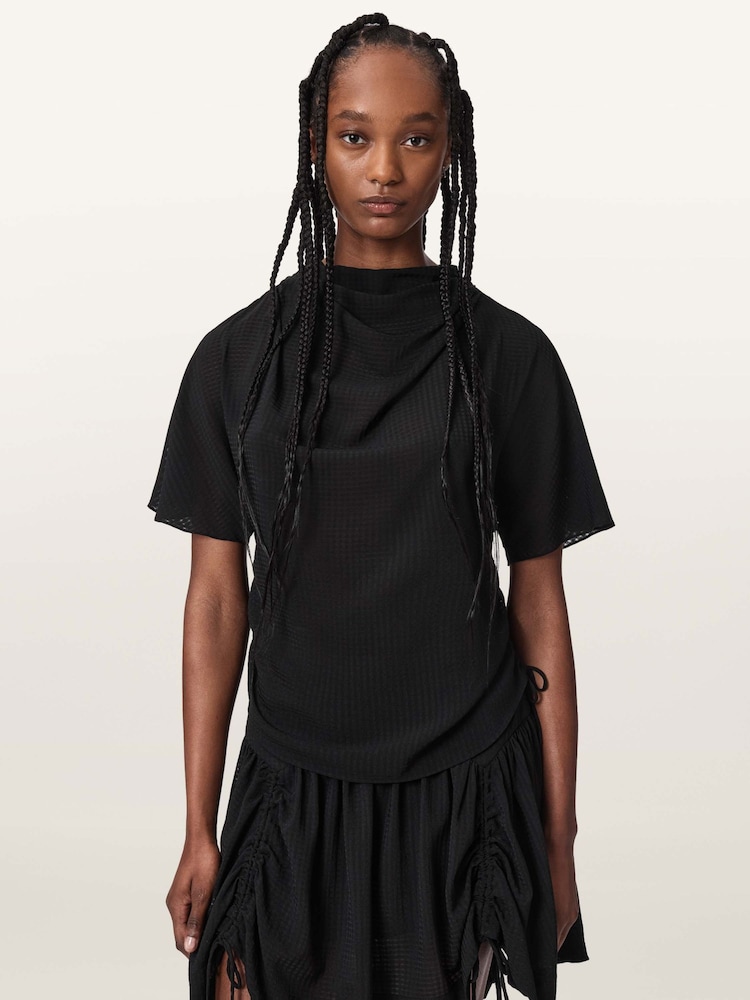 AllSaints Black Leslie Check Top - Image 1 of 6