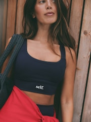 self. Navy Cross Back Square Neck Sports Bra - Image 1 of 5