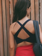 self. Navy Cross Back Square Neck Sports Bra - Image 2 of 5