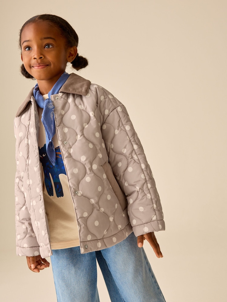 Mocha Brown Polka Dot Shower Resistant Quilted Jacket (3-16yrs) - Image 1 of 11