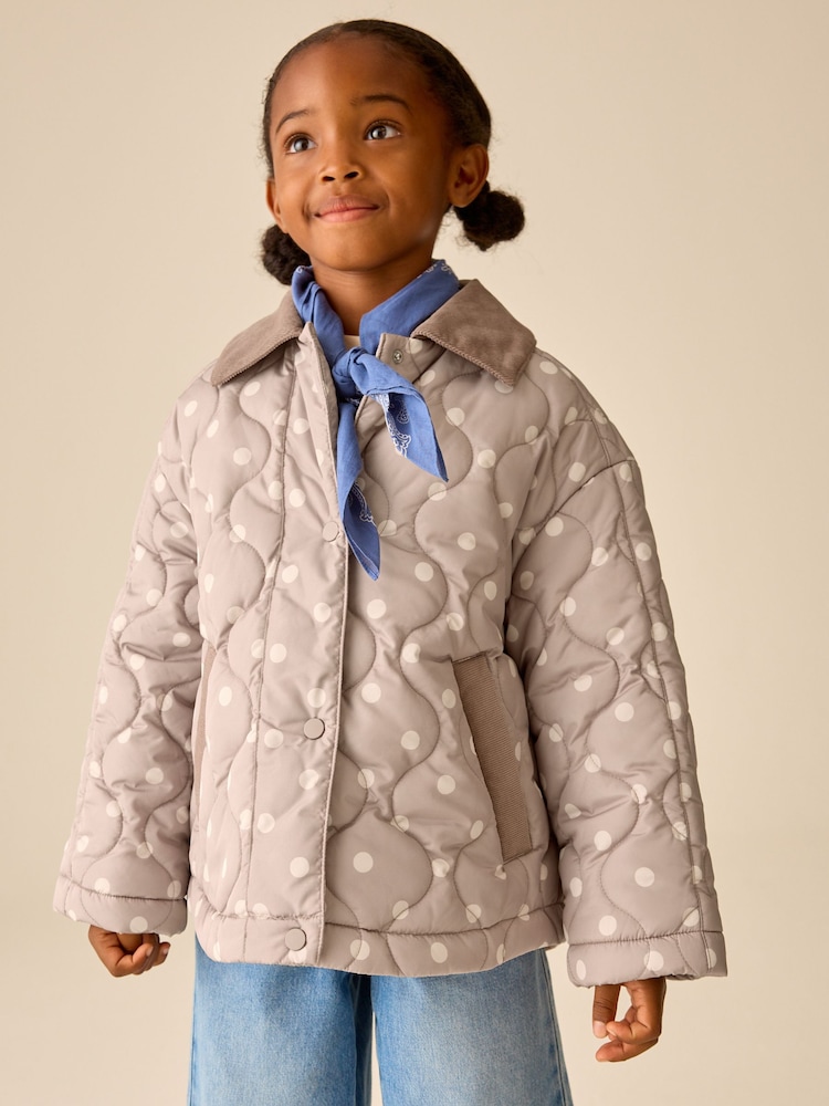 Mocha Brown Polka Dot Shower Resistant Quilted Jacket (3-16yrs) - Image 2 of 11