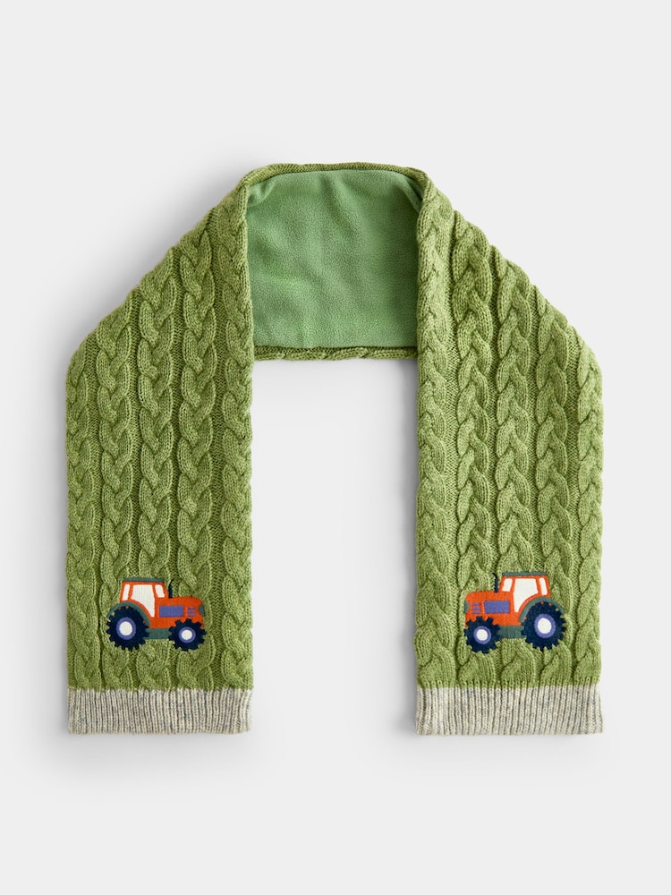 JoJo Maman Bébé Green Gingham Tractor Knitted Scarf - Image 2 of 4 JoJo Maman Bébé Green Gingham Tractor Knitted Scarf - Image 2 of 4