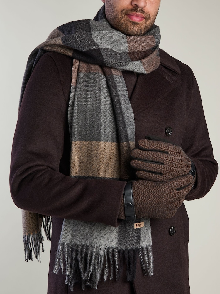 Totes Woven Check Scarf & Herringbone Gloves with Smartouch - Imagen 1 de 5