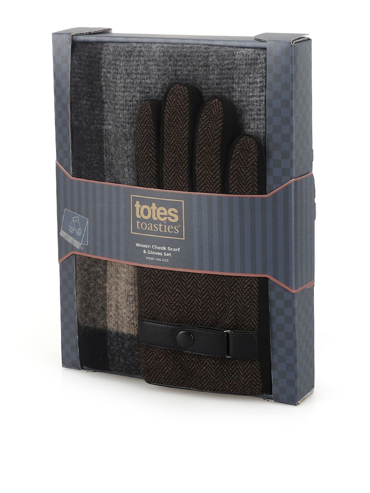Totes Woven Check Scarf & Herringbone Gloves with Smartouch - Imagen 2 de 5