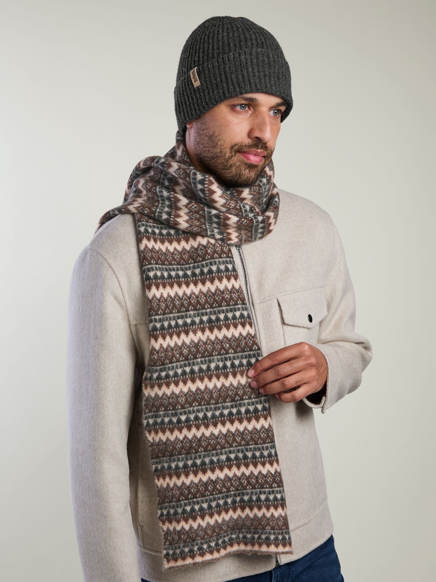 Buy Totes Brown Fair Isle Knit Scarf & Beanie Hat Set from Next USA