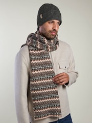 Totes Brown Fair Isle Knit Scarf & Beanie Hat Set - Image 1 of 5