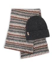 Totes Brown Fair Isle Knit Scarf & Beanie Hat Set - Image 3 of 5